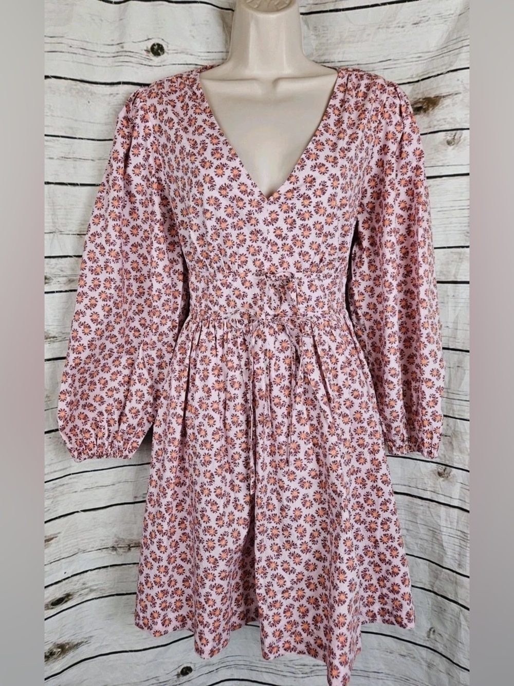 J. Crew Pink Floral V-Neck Puff Sleeve Dress